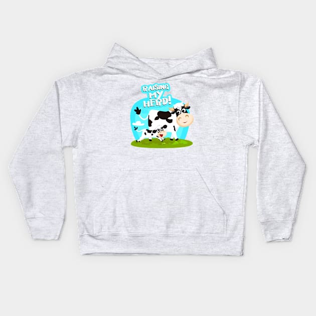 Cute Fun Raising My Herd Farmer Cow Mom Mothers' Day Kids Hoodie by porcodiseno